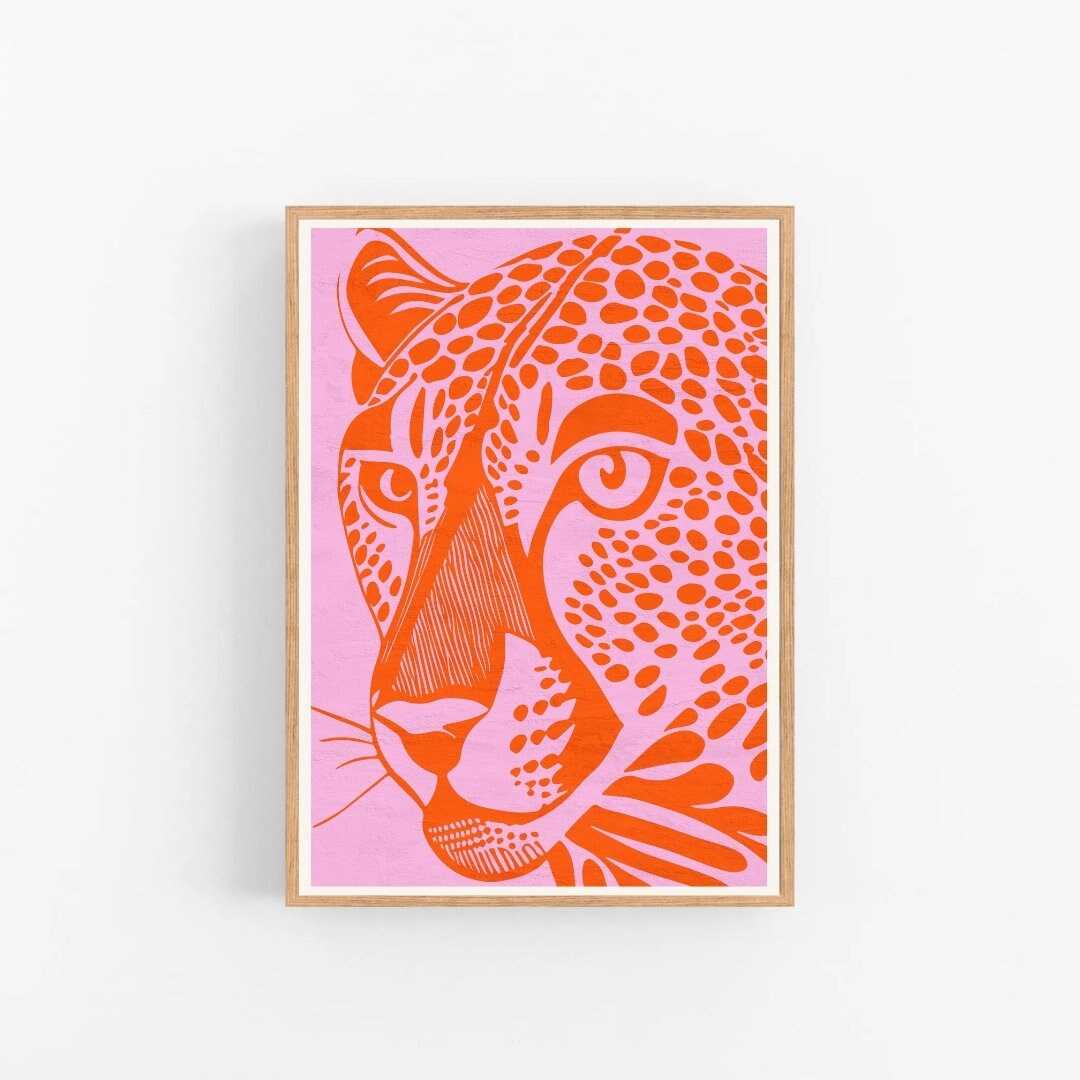 Pink Tiger Art Print, Leopard Poster Print, Cheetah Wall Art, Preppy ...
