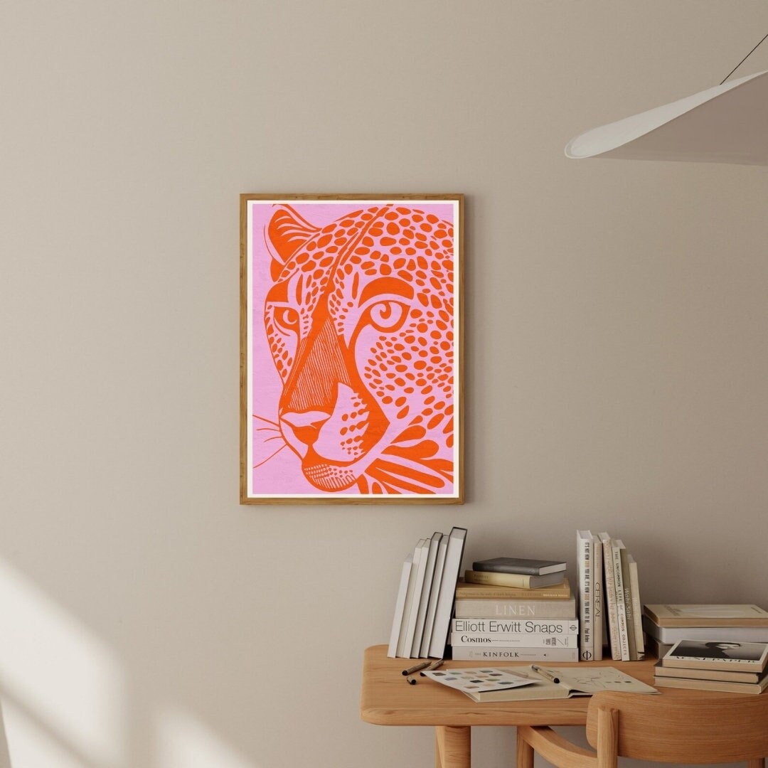 Pink Tiger Art Print, Leopard Poster Print, Cheetah Wall Art, Preppy ...