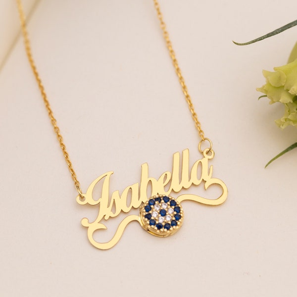 Evil Eye Necklace, Personalized Name Necklace, Custom Name Necklace, Evil Eye Name Necklace, Christmas Gift, Unique Gift Idea for Her