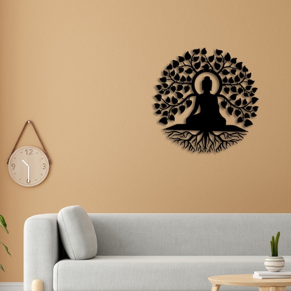 Buddha Metal Wall Art, Buddha Tree of Life, Zen Wall Art, Buddha Wall Decor, Buddha Om Metal Sign, Meditation Decor Gift, Yoga Studio Gift