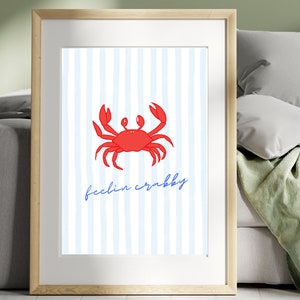 Schattige krab afdrukbare kunst, grappige krab kunst, maximalistische kust muur kunst, strandhuis decor, krab afdrukbare kunst, feelin slechtgehumeurde kunst