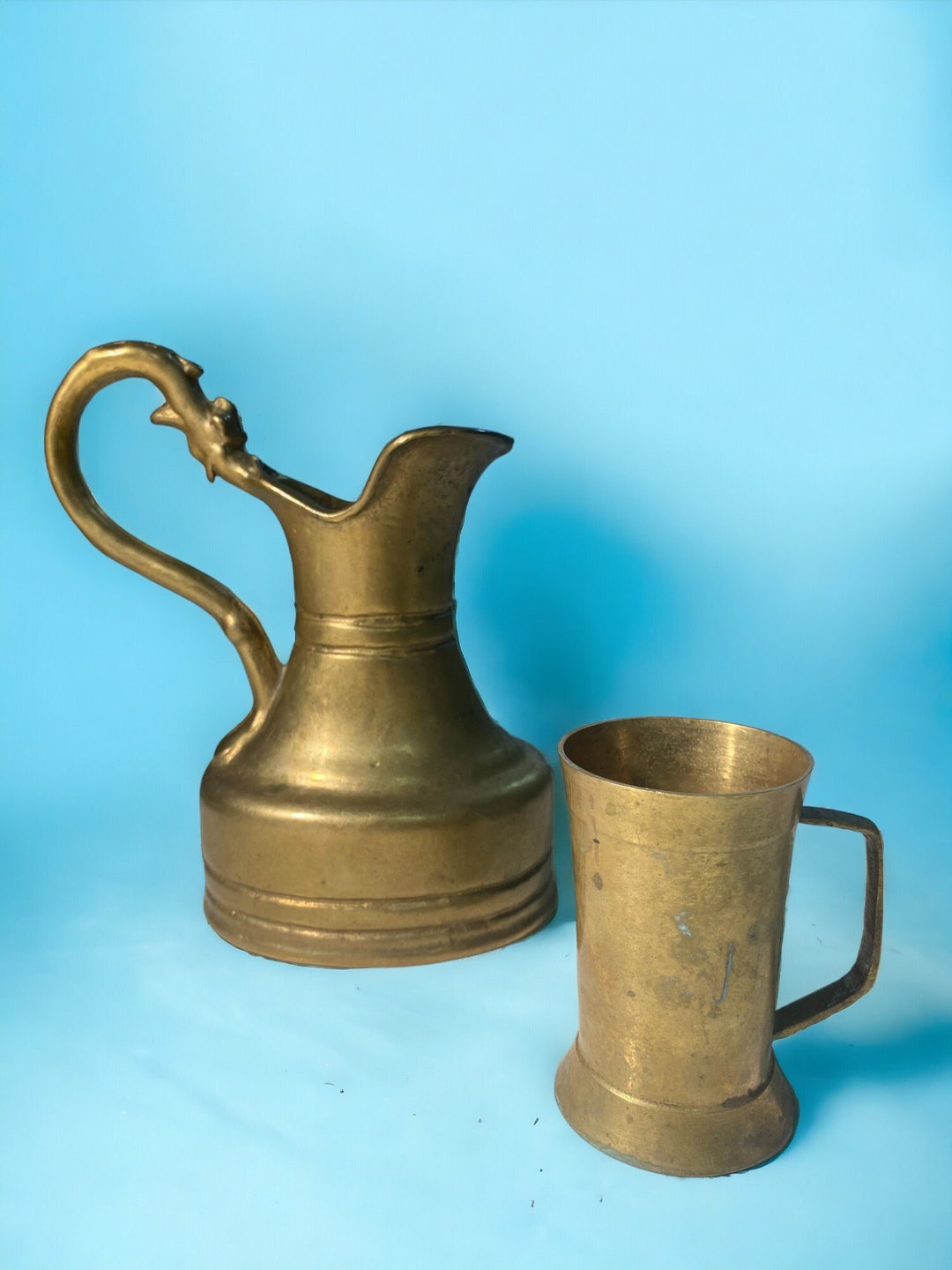 Old Copper and Brass Pitcher Vintage Decoration Water or Wine Pitcher