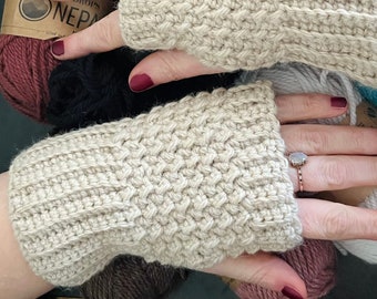 Warm Wool-Alpaca Blend Fingerless Gloves, Cozy Wrist Warmers, Winter Accessory, Unisex Hand-Knit Mitts for Cold Weather, 8 Color Options