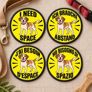Parche termoadhesivo de advertencia para perros: Necesito espacio (varios idiomas)
