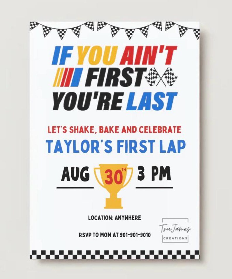Race Car 1st Birthday Invitation, First Lap Celebration, Printable ...
