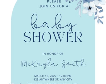 Invitation baby shower floral bohème bleu