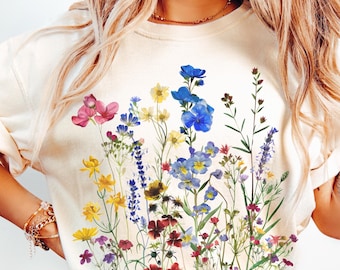 Comfort kleuren Boho Cottagecore tshirt vintage geperste bloemen shirt botanische bloemen T-shirt wilde bloemen shirt Fairycore cadeau tuin LoverTee