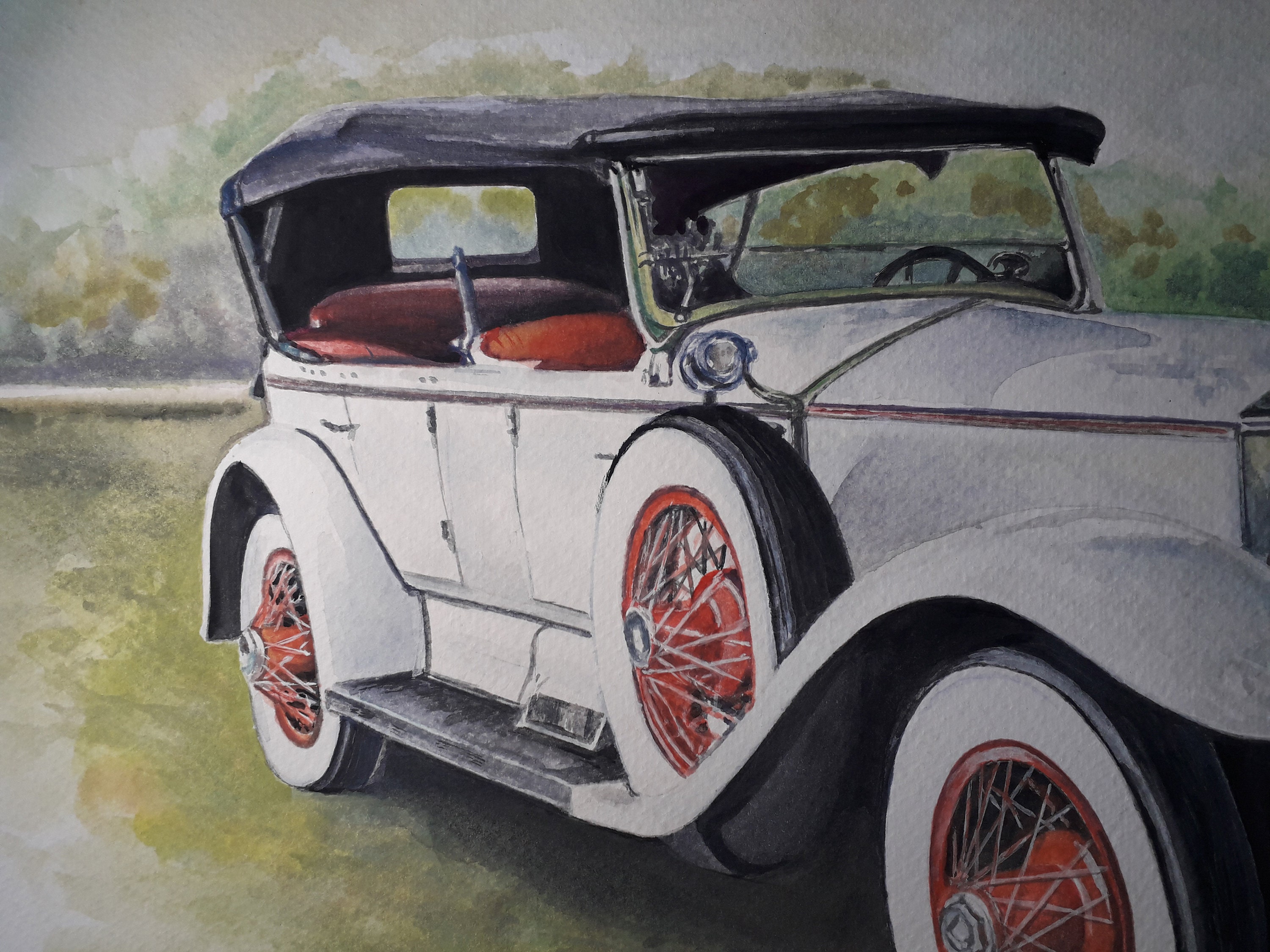 Original Watercolor Painting of a Classic Car 1930's Ford in White - Etsy