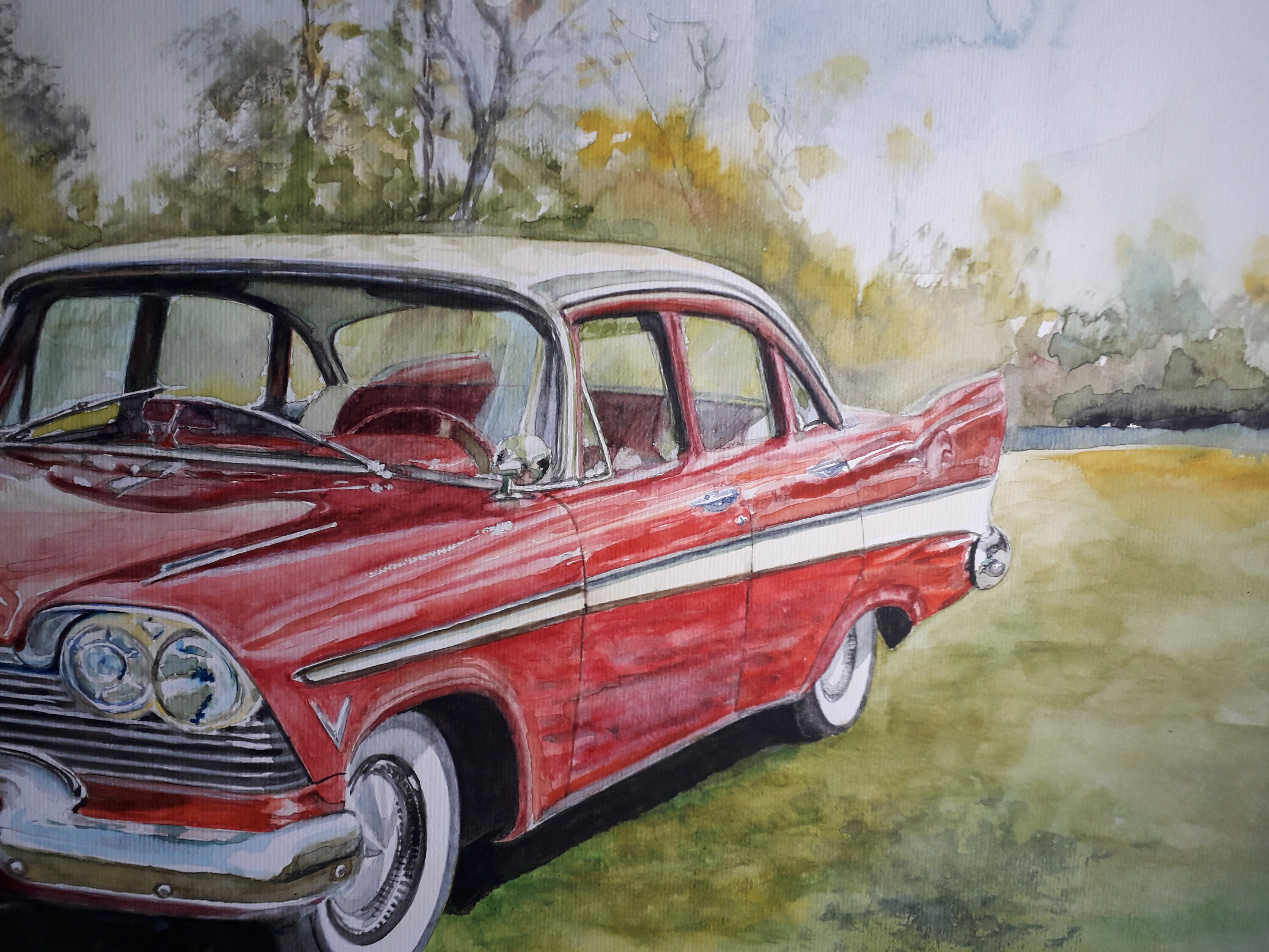 Original Watercolor Painting of a Classic Car Model 1957 Plymouth in ...