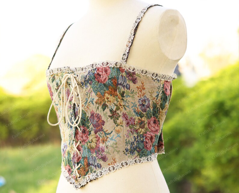 Wiantoniollis, Women's Lacing Corset Top Satin Floral Boned Overbust