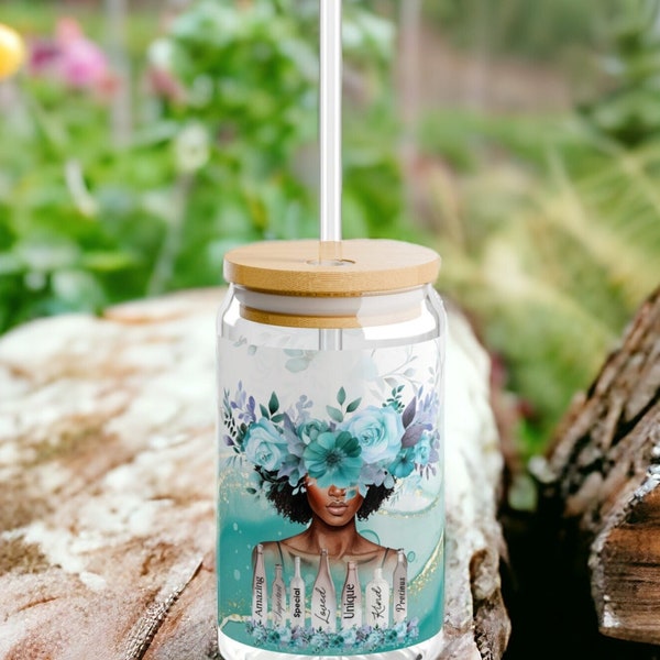 Phenomenal Woman, Affirmations, Glass Can 16oz, Empowerment, Self-care, Hydration, Positive Messages, Gift for Her, Eco-friendly, Woman Gift