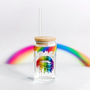 Gay Pride, LGBTQ+, Pride Cup, Affirmation Glass, Rainbow Glass, Pride Gift, Positive Affirmations, 16oz Glass Cup, Pride Coffee Glass Cup