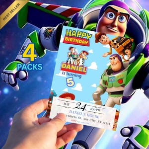Editable Toy Story Birthday Invitation, Woody & Buzz Lightyear Party Invite, Digital Download, Printable Card, Canva Template