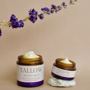 Tallow Lavender bálsamo/crema de sebo de res orgánico alimentado con pasto de Alemania Lago de Constanza, con aceite de lavanda prensado en frío, cuidado de la piel 100% natural imagen 1