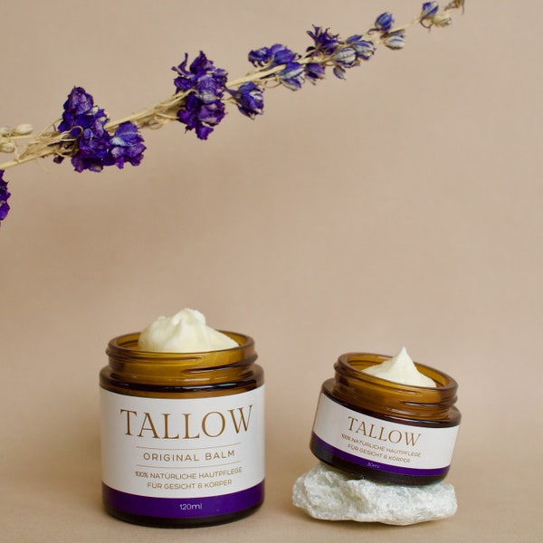 Tallow Lavendel - Bio Grassgefüttert Rindertalg Balm/Creme aus Deutschland(Bodensee),mit kaltgpresstem Lavendelöl,100% natürliche Hautpflege