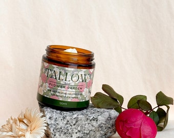 Tallow Flower Garden - Bio Grassgefüttert Rindertalg Balm/Creme aus Deutschland (Bodensee), Blumiger Geruch mit Rosenöl und Jasminöl