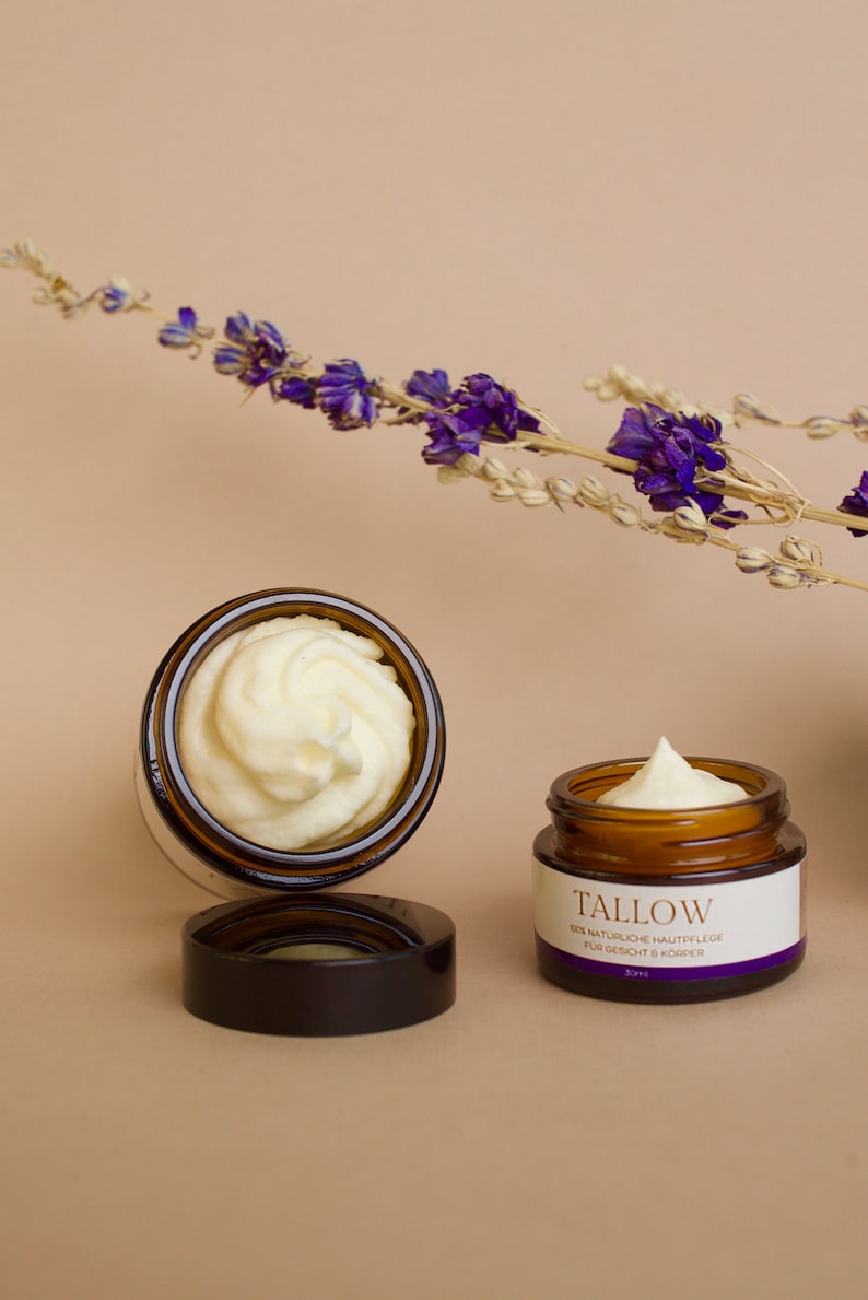 Tallow Lavender organic grass-fed beef tallow balm/cream from Germany Lake Constance, with cold-pressed lavender oil, 100% natural skin care image 2