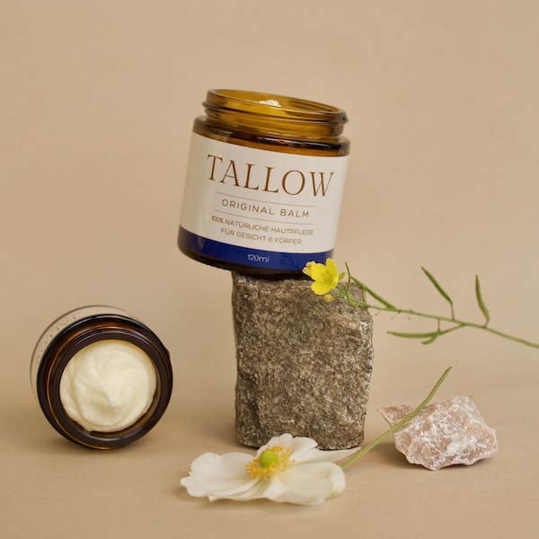 Tallow Pur - 100% Bio Grassgefüttert Rindertalg Balm/Creme aus Deutschland (Bodensee), Geruchslos, Kein Chemie, Natürliche Hautpflege