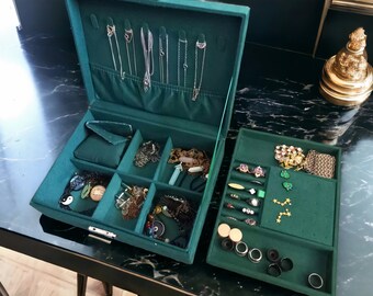 boîte à bijoux en velours de style vintage | boîte de rangement à double verrouillage montre collier bijoux d'oreille | grande capacité de la boîte | cadeau pour elle