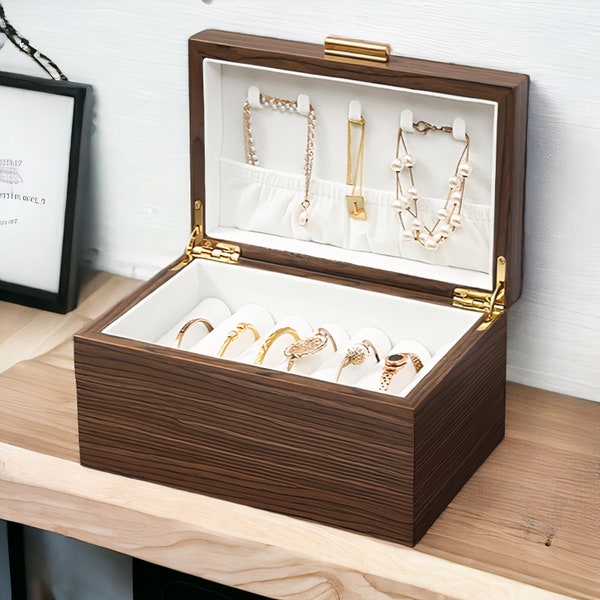 Houten juwelendoos | Gekanteld deksel | Opbergdoos voor kettingen en armbanden | Damesaccessoires | Woondecoratie | Cadeau voor haar