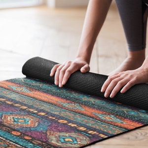 Beaded Boho Yoga Mat Vibrant Colors, Lightweight, Rubber Mat with Anti-Slip Backing image 4