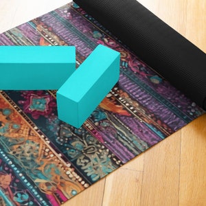 Beaded Boho Yoga Mat Vibrant Colors, Lightweight, Rubber Mat with Anti-Slip Backing image 3