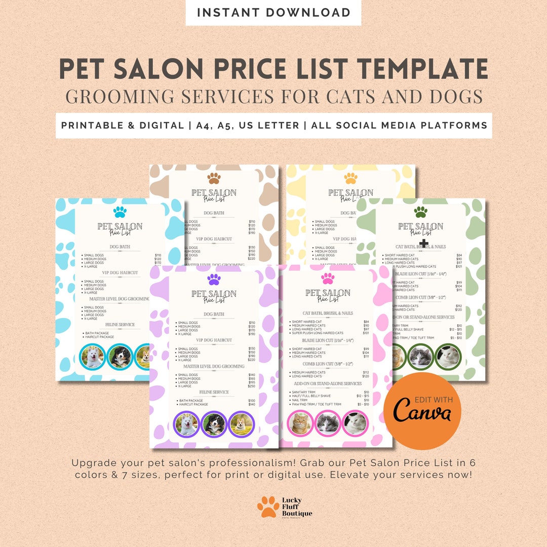 Pet Salon Price List Template - Grooming Services for Cats and Dogs ...