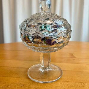 Fostoria  Glass Candy Dish with Lid I Pedestal Footed I Mid Century  Jam Jelly Compote I Coffee Table Mints Holder I Collectible Dishes