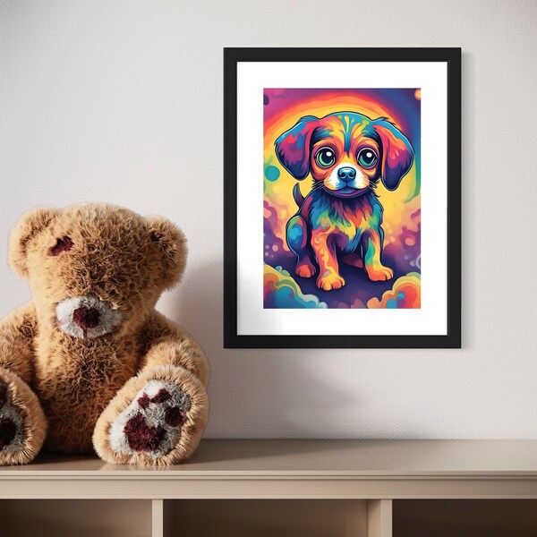 Farbenfrohe Hund, Digital Art, colour, Kinderzimmer, Druckbare Poster / Sofort Download