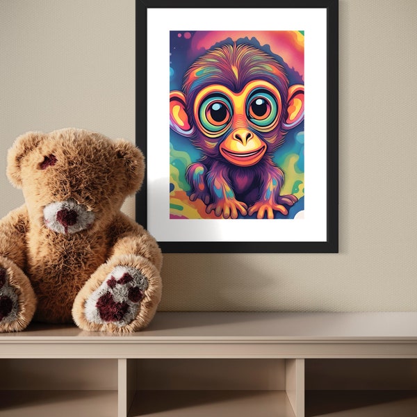 Farbenfroher Affe, Digital Art, colour, Kinderzimmer, Druckbare Poster / Sofort Download