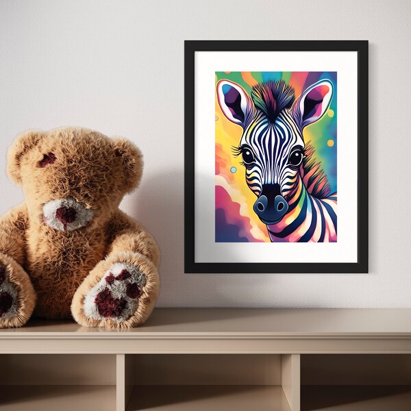 Farbenfrohes Zebra, Digital Art, colour, Kinderzimmer, Druckbare Poster / Sofort Download