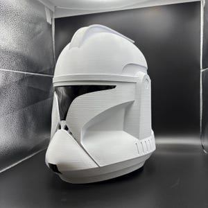 Casco de Clone Trooper Fase 1 impreso en 3D, PLA blanco sin tratar, accesorio para cosplay, visera opcional.