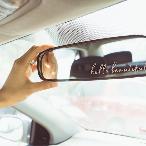 Hello Beautiful car mirror decal, Rear View Mirror Decal, Affirmation Mirror Sticker, Car Decals For Women Positive Car Decals