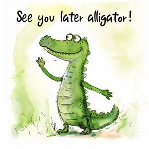 A plus tard, carte alligator - carte d'adieu, carte d'adieu, carte désolé, vous partez, carte alligator drôle, carte de départ