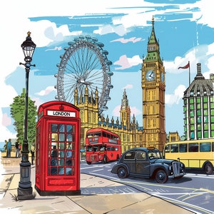 London Grußkarte - klassisches London Design, illustrierte Karte, britische Symbole
