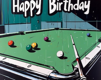 Snooker Card - Happy Birthday, Snooker Birthday Card, Snooker Table Card