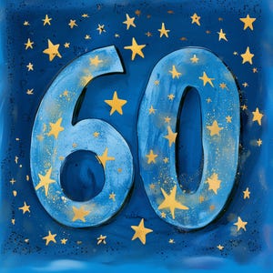 60e verjaardagskaart, gelukkige verjaardag, 60e verjaardagskaart, sterren, sterrenhemel