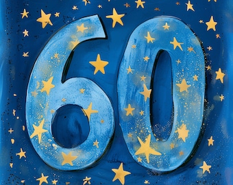 60e verjaardagskaart, gelukkige verjaardag, 60e verjaardagskaart, sterren, sterrenhemel