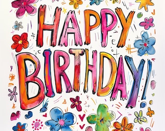 Happy Birthday Card - Colourful Floral Card