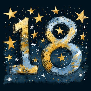 18. Geburtstagskarte - Happy Birthday - 18 Jahre alt, Grußkarte, Sterne