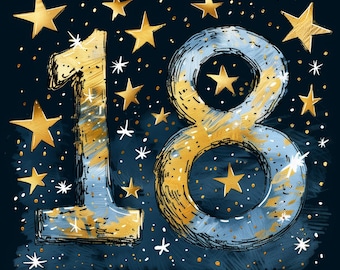 18th Birthday Card - Happy Birthday - 18 Year Old, Greetings Card, Stars