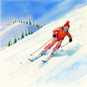 Ski fahren Gruß Karte - Skifahrer Karte - Geburtstags Karte oder passend zu jedem Anlass