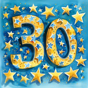 30. Geburtstagskarte - Happy Birthday - 30 Jahre alt, Grußkarte, Geburtstagskarte, Sterne