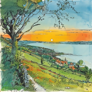 Wenskaart zonsondergang kust, prachtige kaart, natuurlandschap