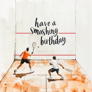 Cartão de aniversário de jogador de squash - o cartão de aniversário perfeito para um entusiasta de squash