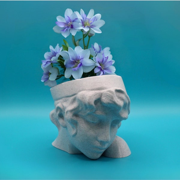Blumentopf Gesicht Sappho Skulptur - Pflanzentopf Kopf, Griechische Deko Pflanzenständer, Antike Dichterin Übertopf Vintage