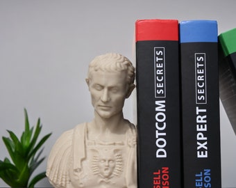 Buchstütze Statue Julius Cäsar - Dekorative Bücherhalter Skulptur und praktische Bücherstütze, Einzigartiges Accessoire für das Heimbüro