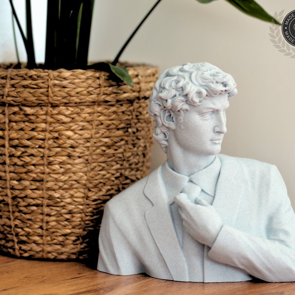 Große Skulptur David Statue – Römische Figur Büste, Elegante Deko Ideen für Zuhause und Büro, Ideal für edle und stilvolle Akzente