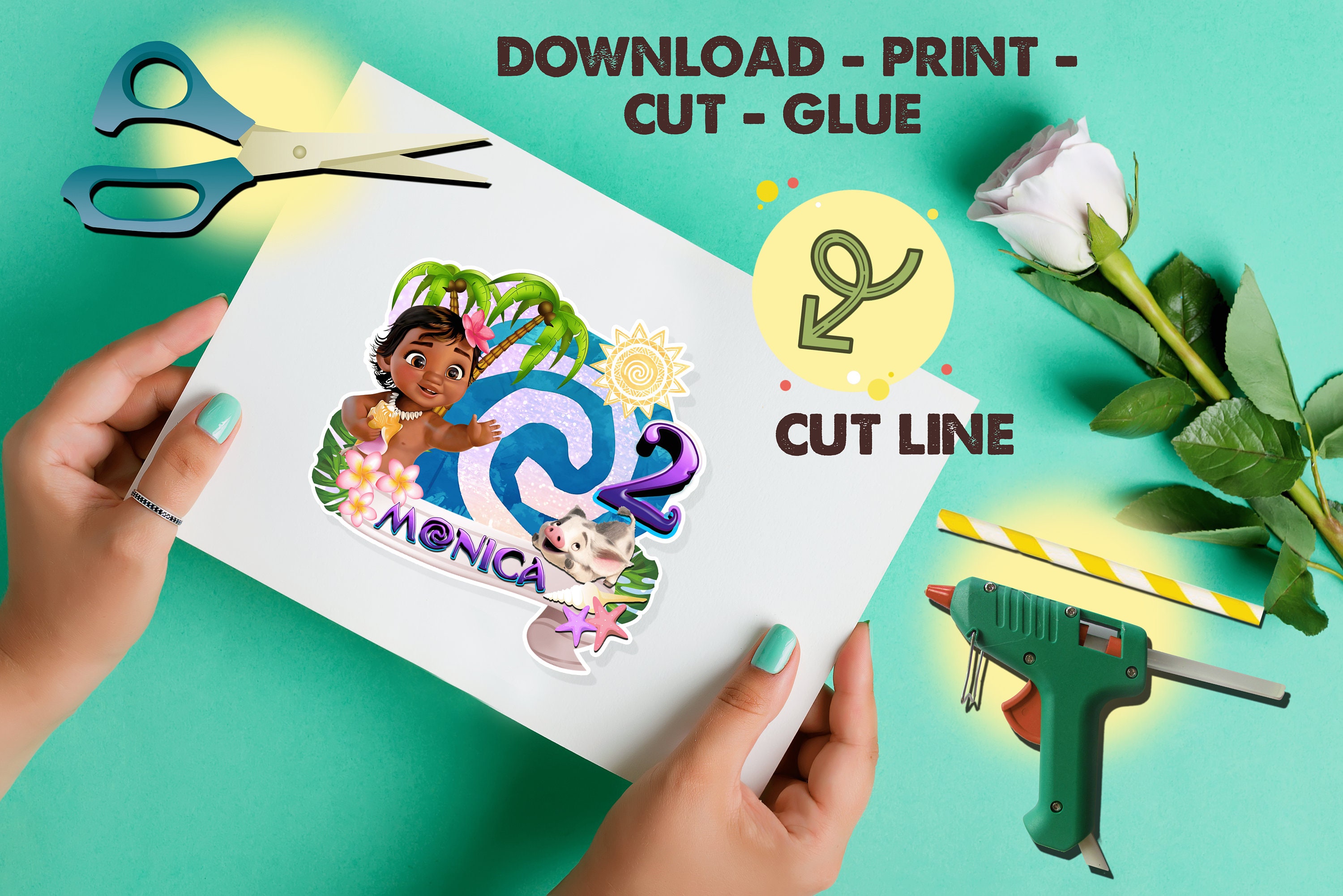 Moana Cake Topper, Baby Moana Printable Cake Topper, Birthday Party ...