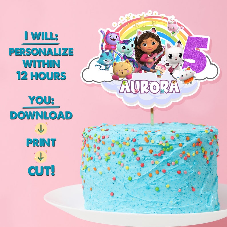 Gabby's Dollhouse Cake Topper Rainbow Printable Cake - Etsy